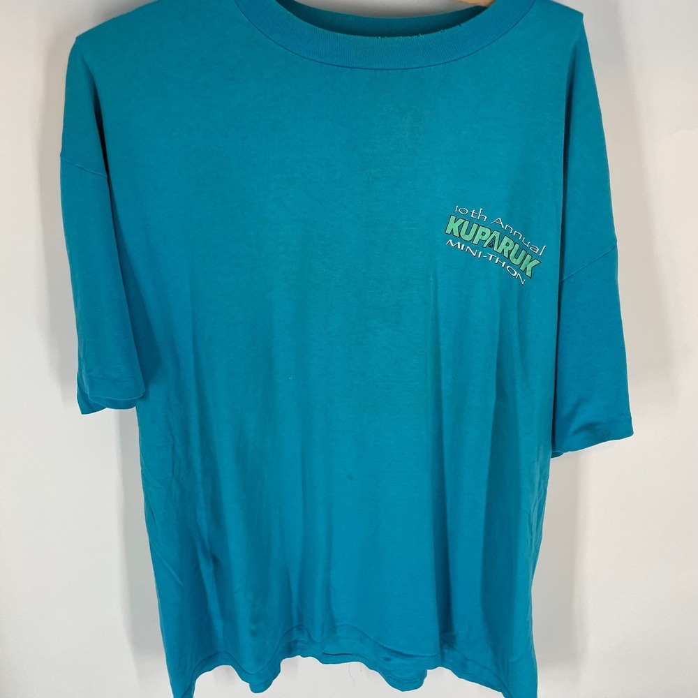 Anvil 10th Annual Kuparuk Mini-Thon Graphic T-Shirt Teal Blue Mens 2XL 1999